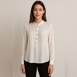 Tommy Hilfiger classy gold button sheer pullover blouse lined long sleeve. M